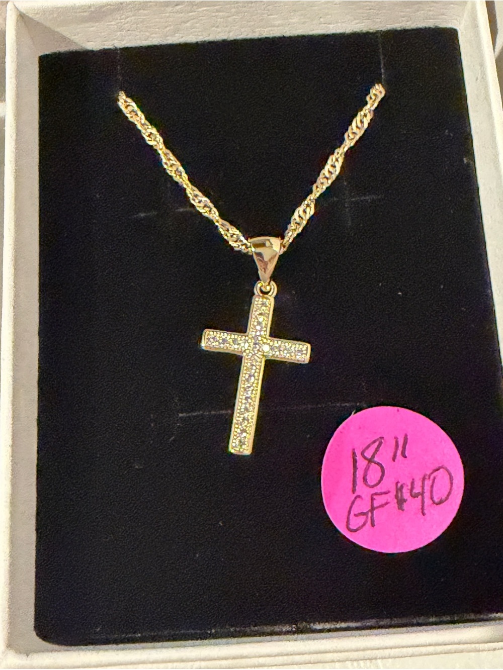 Gold Cross Pendant Necklace with Pavé Crystals - 18"